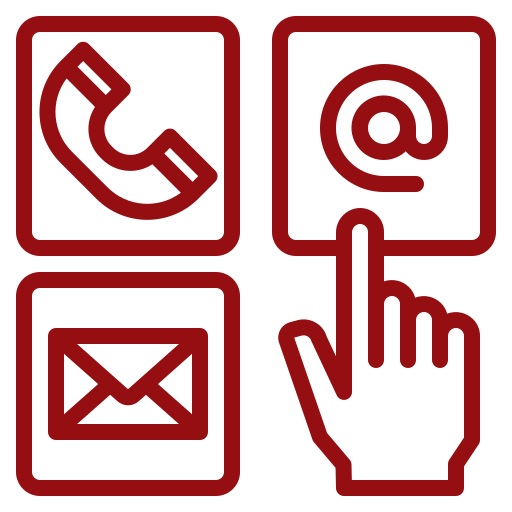 A set of contact icons including a phone , email , and hand.