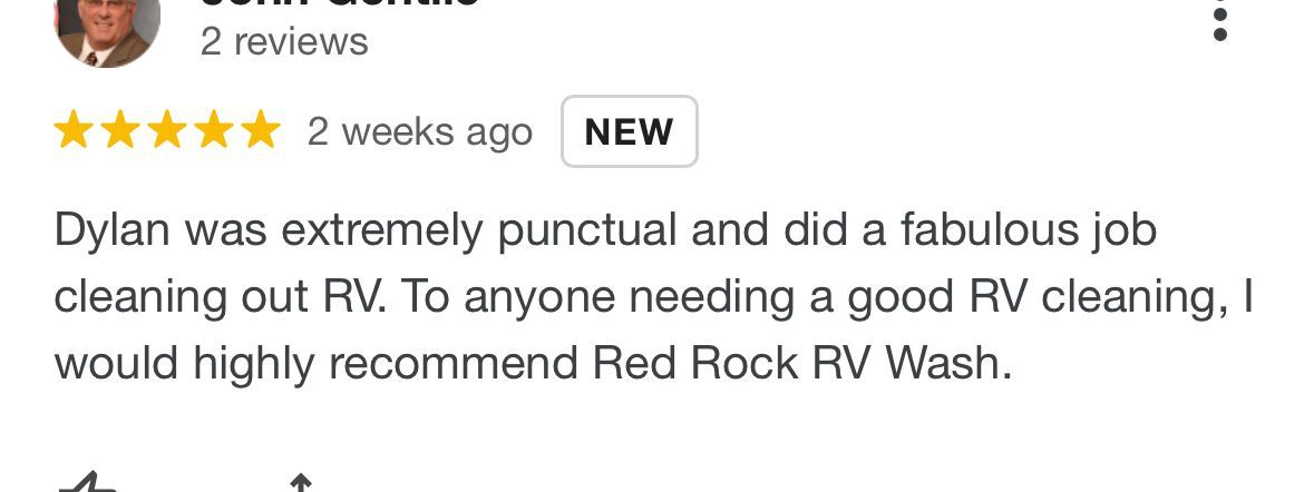 A review for red rock rv wash is being displayed on a white background.