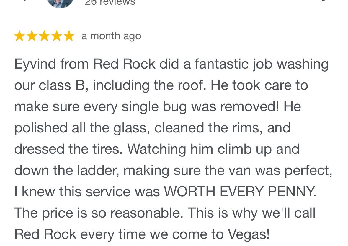 A review from red rock did a fantastic job washing our class b , including the roof.