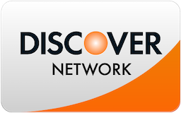 A white and orange logo for discover network.