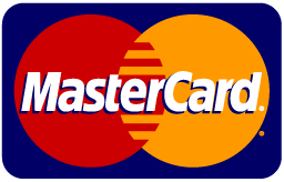 A blue and orange mastercard logo on a white background