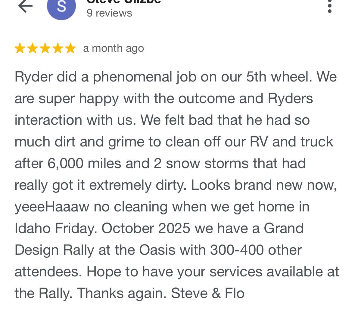 Ryder did a phenomenal job on our 5th wheel.