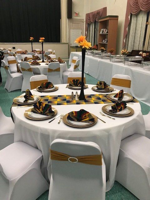 Decorated venue for a church gathering in Buffalo  with Afrocentric decor
