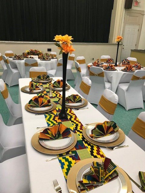 Decorated venue for a church gathering in Buffalo  with Afrocentric decor