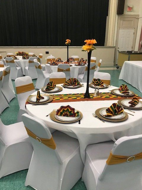 Decorated venue for a church gathering in Buffalo  with Afrocentric decor