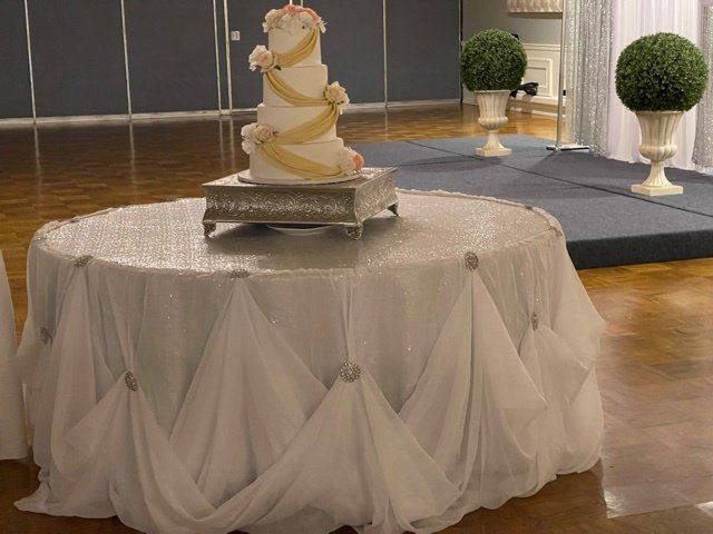 draped wedding cake table