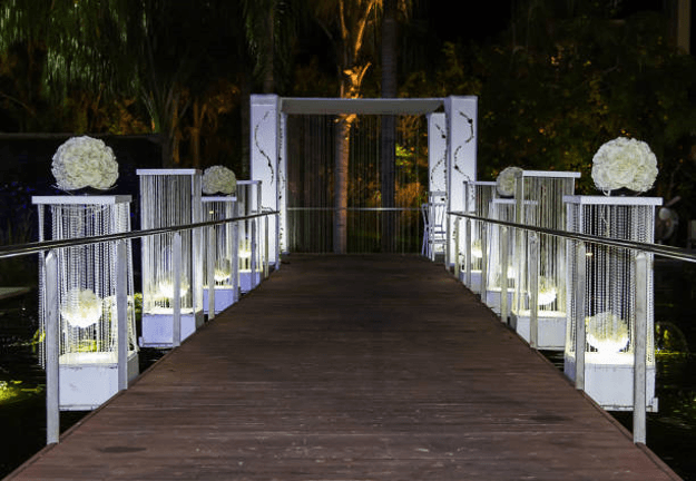 Beautiful outdoor wedding reception entrance