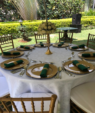 Outdoor reception green and gold
