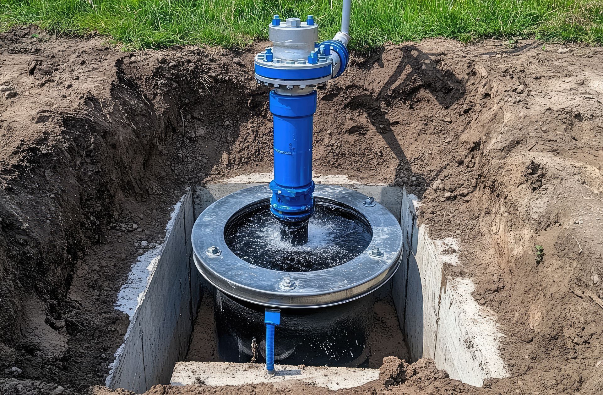 Subsurface water pump installation. Subsurface water pump installation.