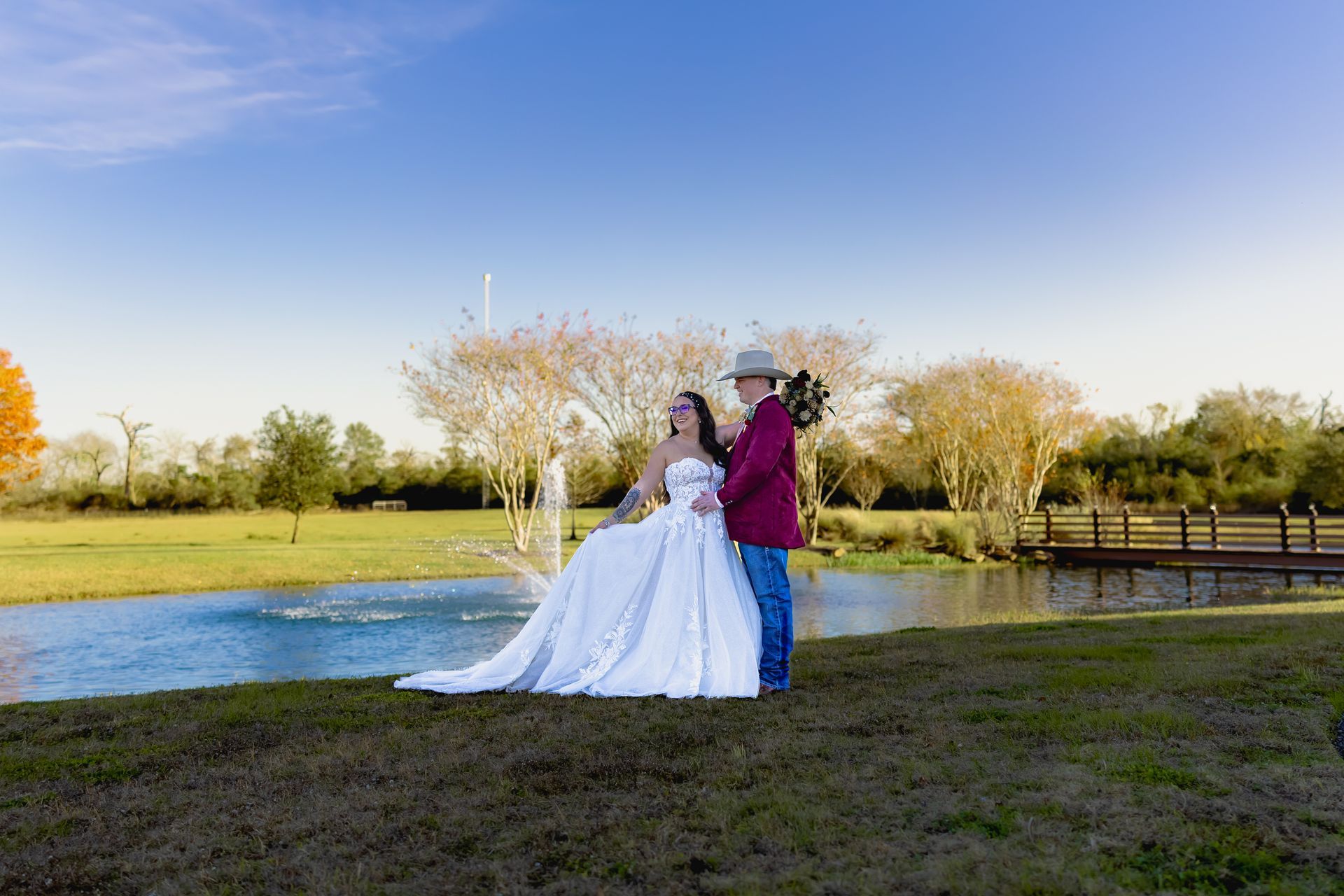 Bride and groom portraits at The Vintage Ridge Wedding Venue in Hempstead, Tx