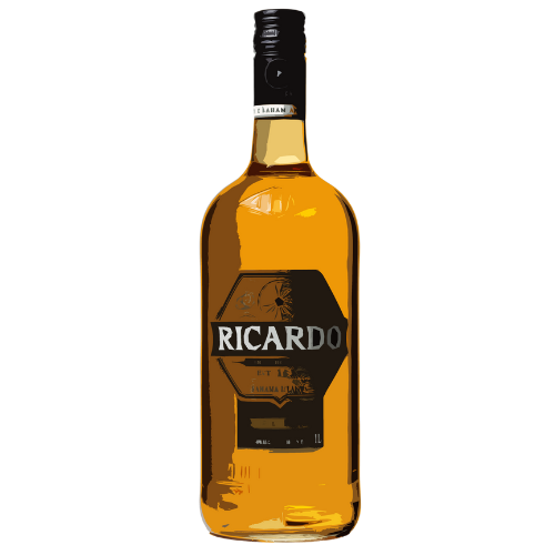 A bottle of ricardo liqueur on a white background