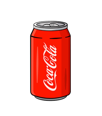 A red can of coca cola on a white background.