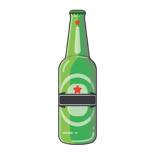 A green bottle of heineken beer with a red star on the label.