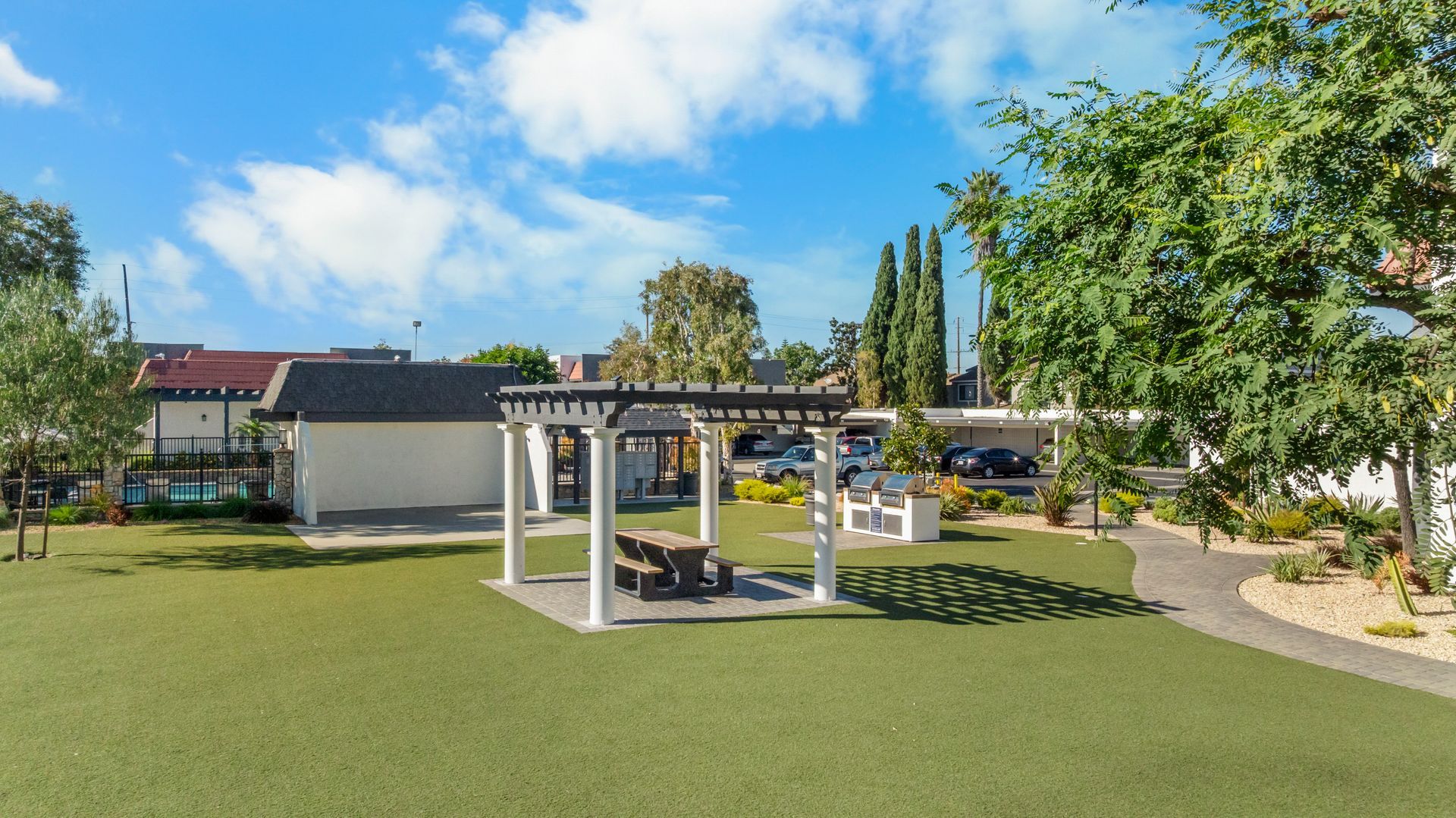 grass field and gazebo