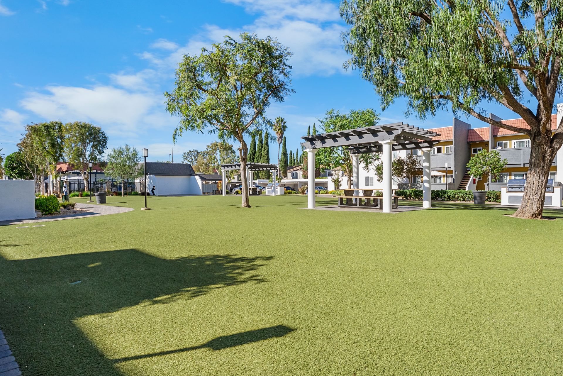 grass field with gazebo