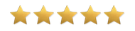 Five golden, five-pointed stars arranged in a horizontal row to indicate a five-star rating.