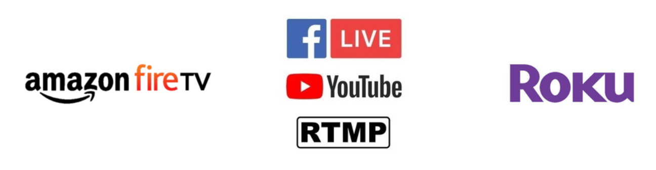 Logos for amazon fire tv youtube and roku are shown on a white background