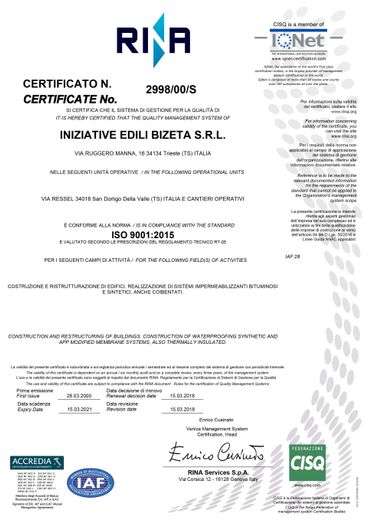 Certificazione ISO 9001:2008 dell'impresa edile