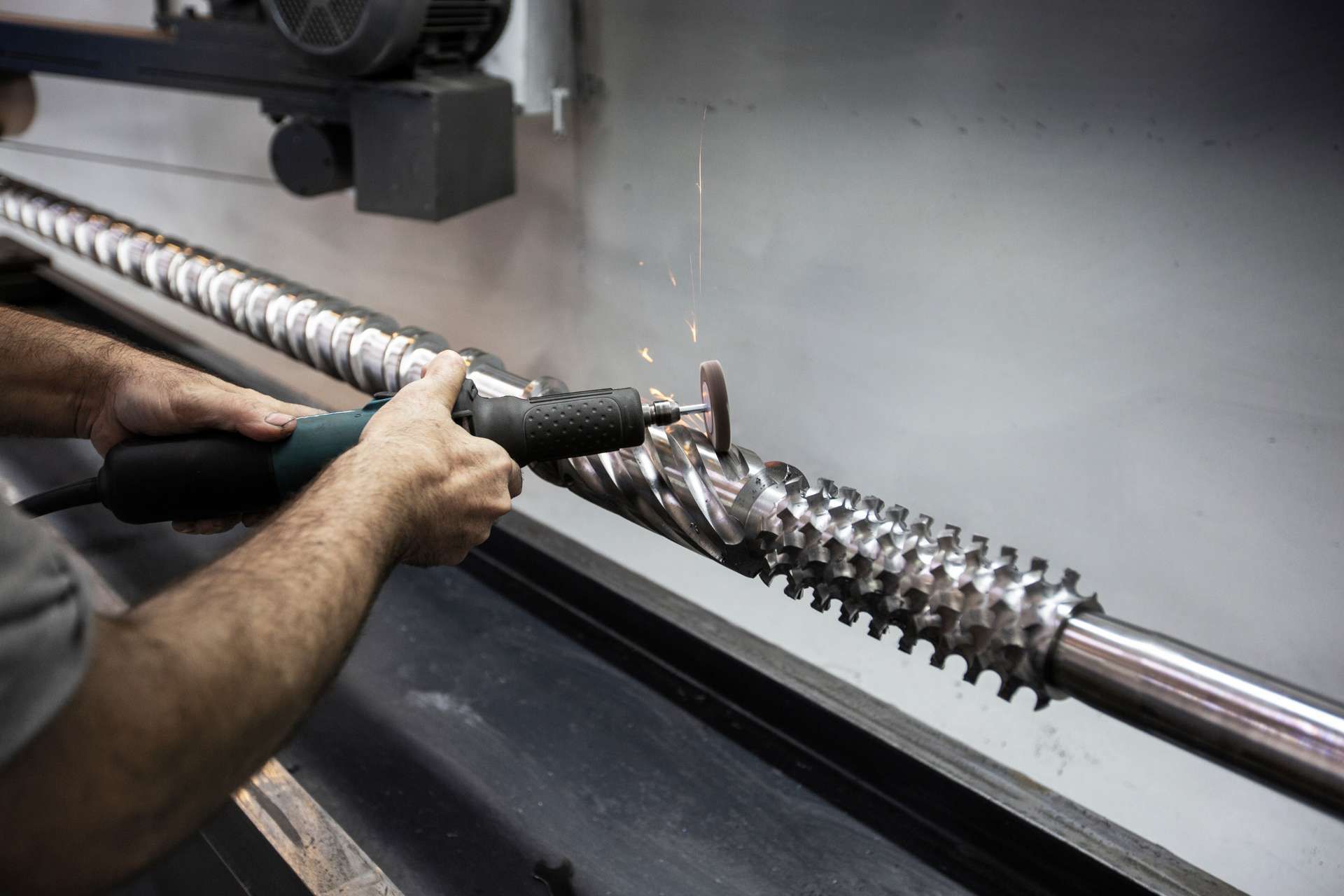 Industrial Screw And Barrel being repaired