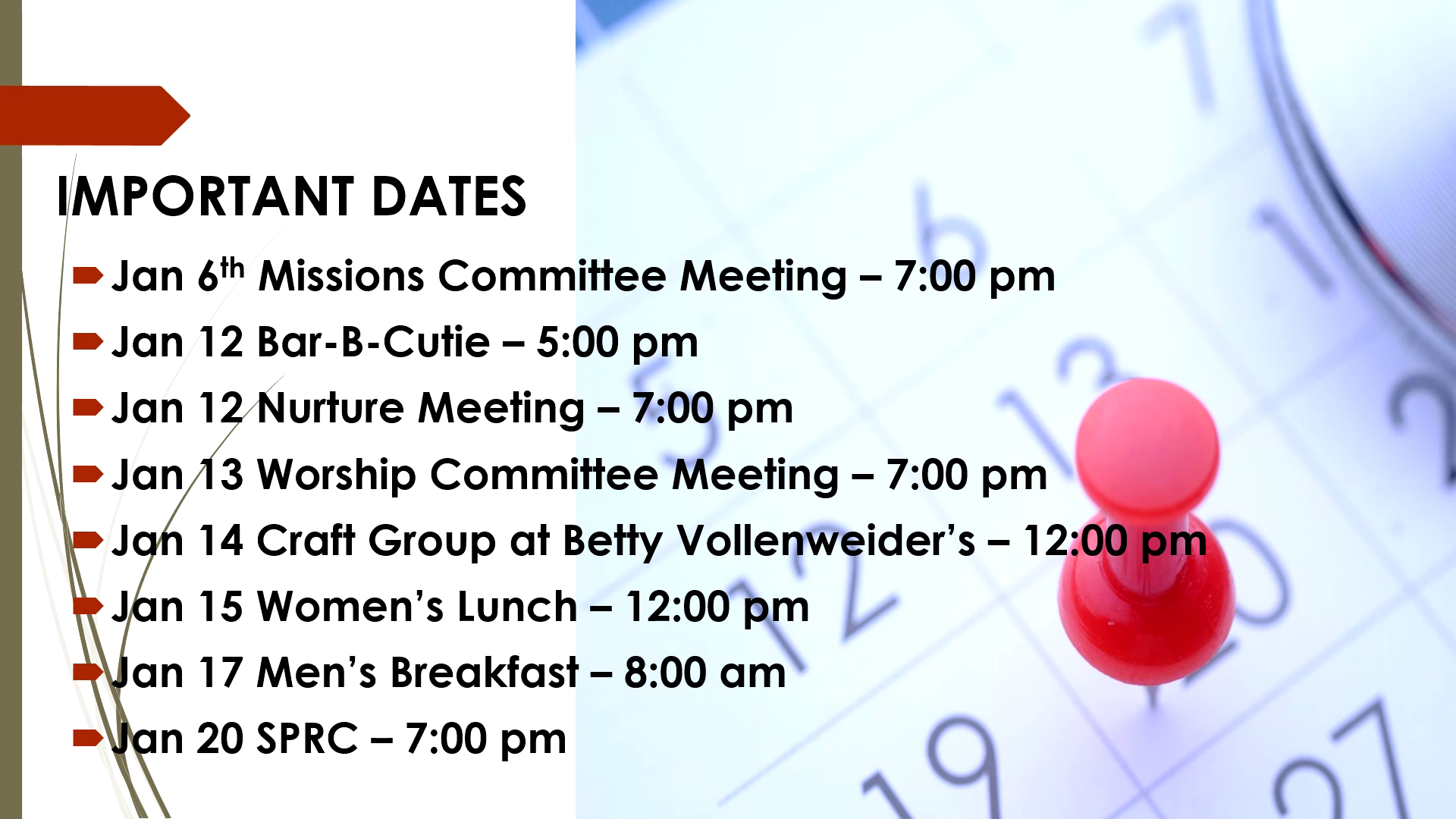 Upcoming Event Dates