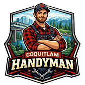 Logo of Coquitlam Handyman; a handyman with a tool in a blue and white badge.