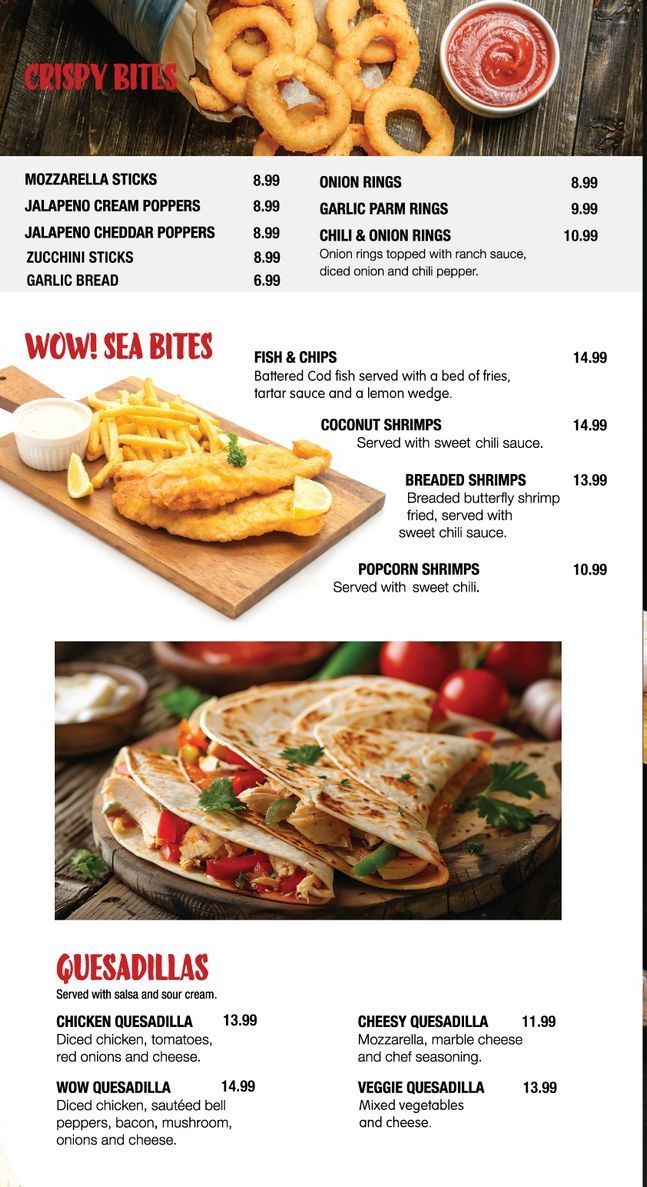 A menu for a restaurant with a picture of food on it.