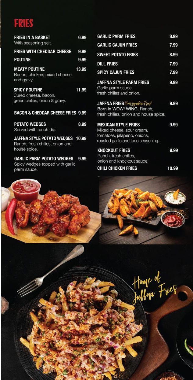 A menu for a restaurant with a picture of a plate of food.