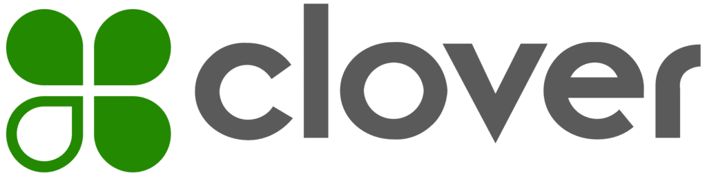 Clover logo: green four-leaf clover with gray text 