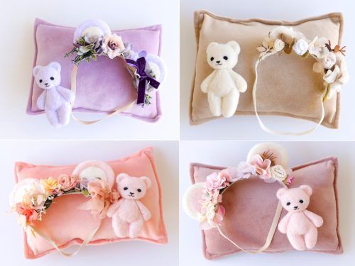 Set tocado fieltro osito & Almohadita Terciopelo