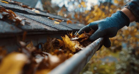 Fall gutter cleaning after heavy leaf drop to prevent blockages and ice dams in NJ