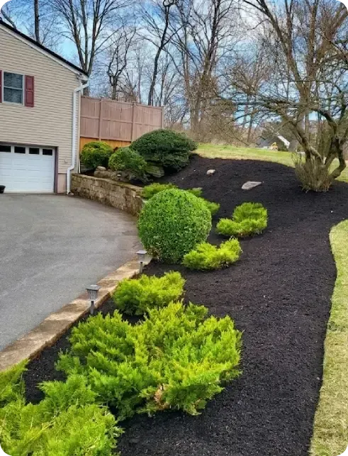 Landscaping company owner discussing yard design with homeowner in New Jersey residential property