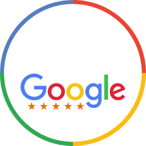 Google logo with five stars, within a colored circle (blue, red, yellow, green).