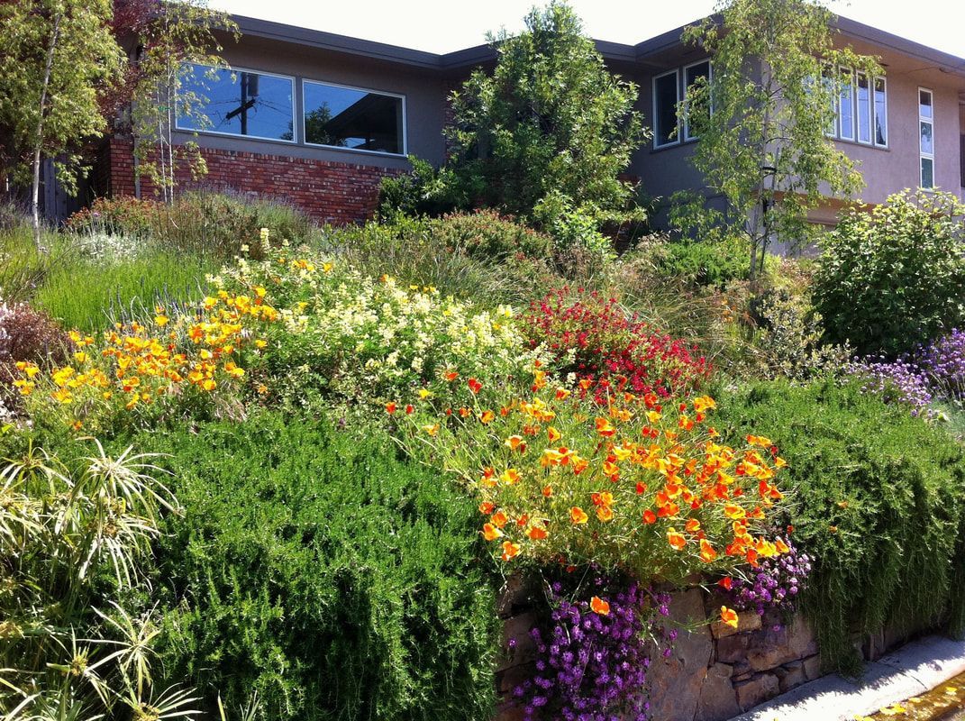 A large building with a lot of flowers in front of it.