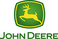 John Deere logo, green and yellow: a leaping deer inside a green rectangle, with “John Deere” below.