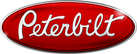 Peterbilt logo on a red oval background, white script lettering.