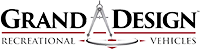 Grand Design Recreational Vehicles logo: black text with a compass graphic, with a maroon line underneath.