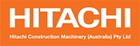 Hitachi logo on orange background,