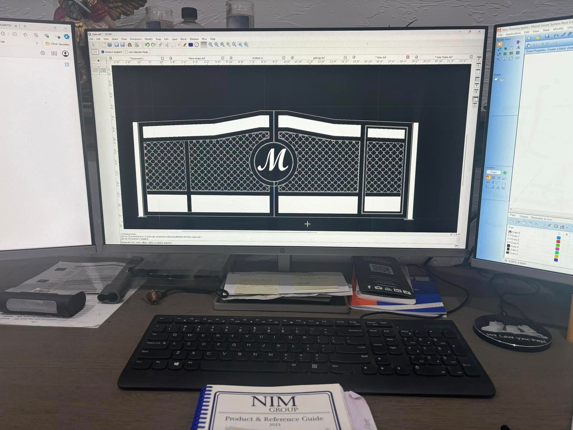 A computer monitor with the letter m on it