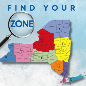 Colorful zone map with magnifying glass and “FIND YOUR ZONE” text