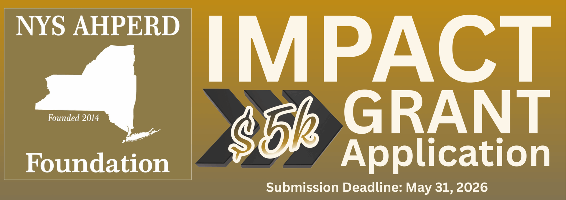 NYS AHPERD Foundation IMPACT Grant Application banner with gold and white text on brown background