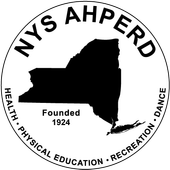 NYS AHPERD logo with New York silhouette, “Founded 1924,” and health, physical education, recreation, dance text
