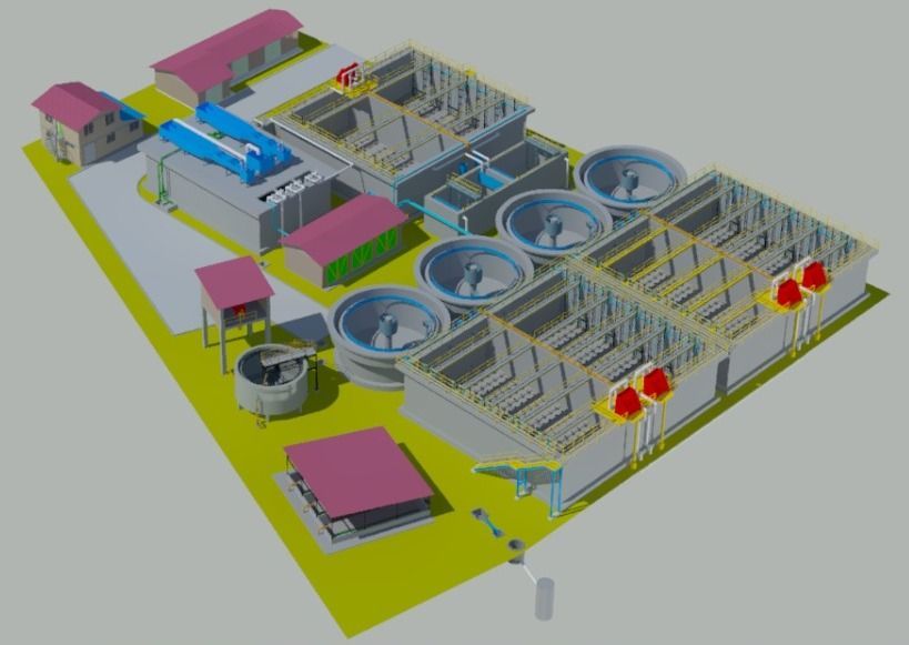 Una vista aérea de una planta de tratamiento de aguas residuales