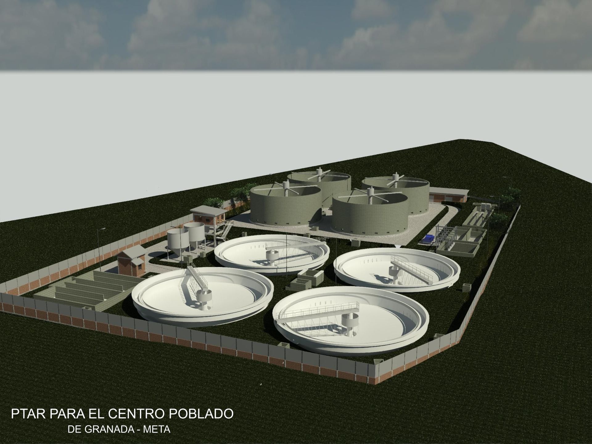 An aerial view of a sewage treatment plant called ptar para el centro poblado