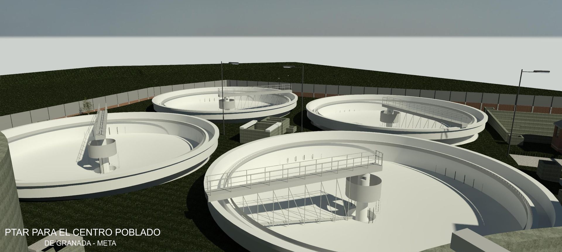 Una imagen generada por computadora de una planta de tratamiento de aguas residuales