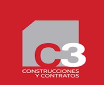 C3 construcciones y contratos logo on a red background