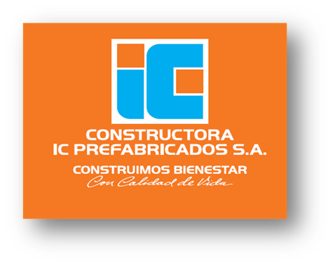 Un cartel naranja que dice constructora ic prefabricados sa