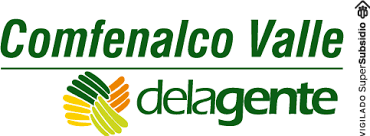Un logotipo verde y amarillo para Comfenalco Valle Delagente.