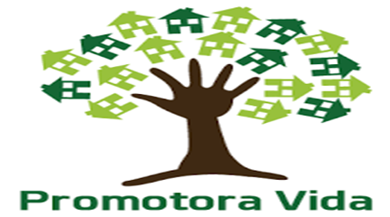 Un logotipo para promotora vida muestra una mano rodeada de casas.
