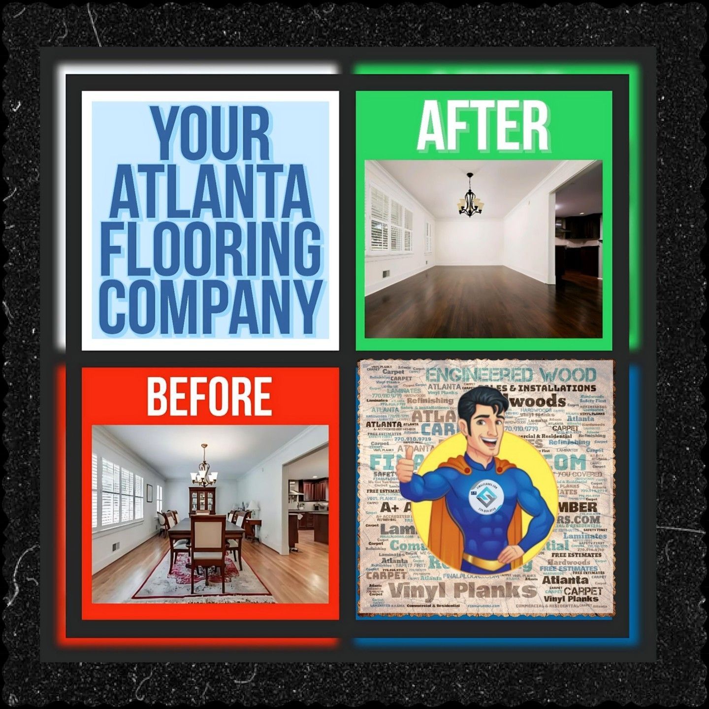 A before and after picture of an atlanta flooring company