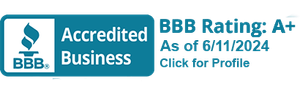 A blue bbb rating a+ accredited business logo